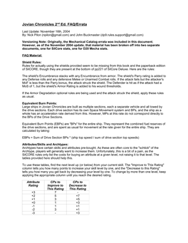 Jovian Chronicles 2Nd Edition Errata