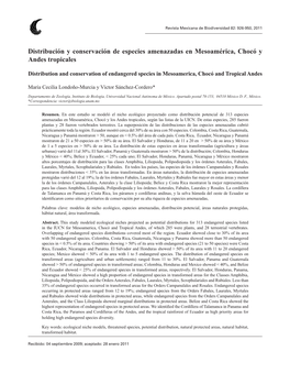 Distribución Y Conservación De Especies Amenazadas En Mesoamérica, Chocó Y Andes Tropicales