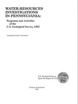 WATER-RESOURCES INVESTIGATIONS in PENNSYLVANIA: Programs and Activities of the U.S