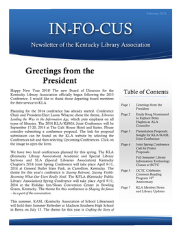 IN-FO-CUS Newsletter of the Kentucky Library Association