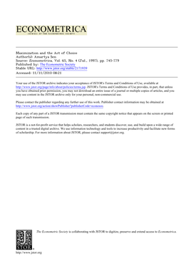 Maximization and the Act of Choice Author(S): Amartya Sen Source: Econometrica, Vol