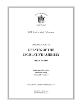 Debates of the Legislative Assembly