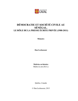 Démocratie Et Société Civile Au Sénégal. Le Rôle De La Presse Écrite Privée (1988-2011)