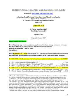 1 Deadliest American Disasters and Large Loss