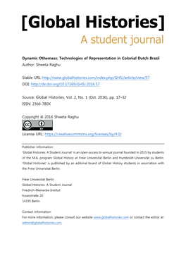 Dynamic Otherness: Technologies of Representation in Colonial Dutch Brazil Author: Shweta Raghu