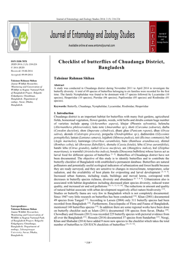 Checklist of Butterflies of Chuadanga District, Bangladesh