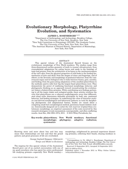 Evolutionary Morphology, Platyrrhine Evolution, and Systematics