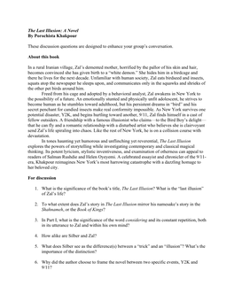 The Last Illusion: a Novel by Porochista Khakpour These Discussion Questions Are Designed to Enhance Your Group's Conversation