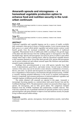 Amaranth Sprouts and Microgreens – a Homestead Vegetable Production Option to Enhance Food and Nutrition Security in the Rural- Urban Continuum