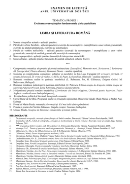 Tematica Examenului De Licenta 2020-2021