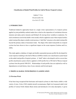 Classification of Radial Wind Profiles for Gulf of Mexico Tropical Cyclones