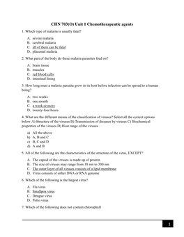 1 CHN 703(O) Unit 1 Chemotherapeutic Agents