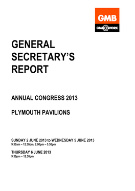 General Secretary's Report General Secretary