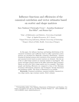 Influence Functions and Efficiencies of the Canonical Correlation and Vector