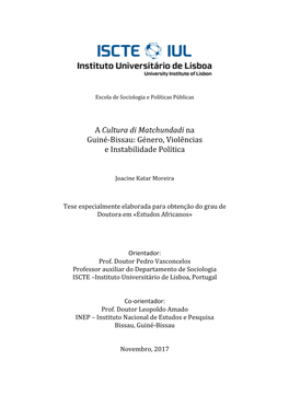 A Cultura Di Matchundadi Na Guiné-Bissau: Género, Violências E Instabilidade Política