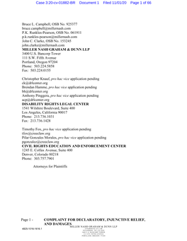 Complaint for Declaratory, Injunctive Relief, and Damages Miller Nash Graham & Dunn Llp 4825-1016-1616.1 Attorneys at Law Telephone: 503.224.5858 3400 U.S