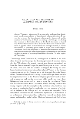 Valentinian and the Bishops: Ammianus 30.9.5 in Context