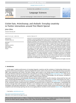 Cricket Bats, #Riotcleanup, and Rhubarb: Everyday Creativity in Twitter Interactions Around Test Match Special