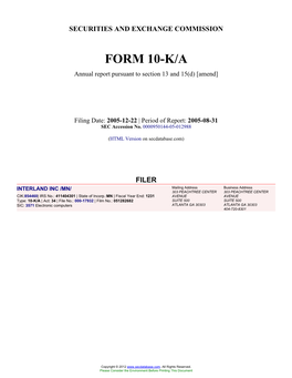 INTERLAND INC /MN/ (Form: 10-K/A, Filing Date: 12/22/2005)