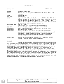 Comparisons in Early Years Education: History, Fact, and Fiction. ISSN ISSN-1524-5039 PUB DATE 2000-00-00 NOTE 19P.; in ECRP Volume 2, Number 1; See PS 028 521