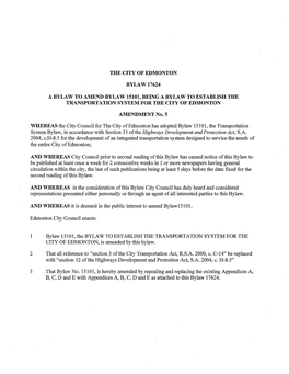 The City of Edmonton Bylaw 17624 a Bylaw to Amend