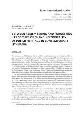 Between Remembering and Forgetting Processes of Changing Topicality of Polish Heritage in Contemporary Lithuania