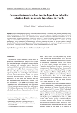 Common Gartersnakes Show Density Dependence in Habitat Selection Despite No Density Dependence in Growth