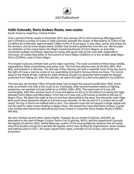Vallé Colorado, Boris Avdeev Route, New Routes