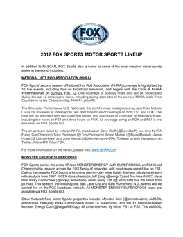 2017 Fox Sports Motor Sports Lineup
