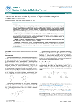 A Concise Review on the Synthesis of Pyrazole Heterocycles