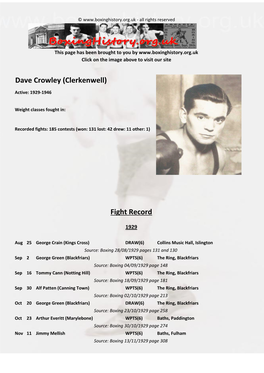 Fight Record Dave Crowley