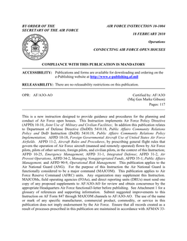 BY ORDER of the SECRETARY of the AIR FORCE AIR FORCE INSTRUCTION 10-1004 18 FEBRUARY 2010 Operations CONDUCTING AIR FORCE OPEN