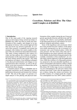 Coenobium, Palatium and Hira: the Ghas- Sanid Complex at Al-Óallåbåt