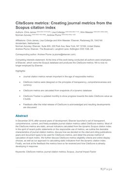 Citescore Metrics: Creating Journal Metrics from the Scopus Citation Index