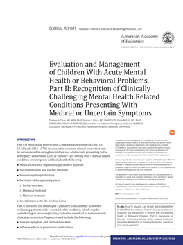 Evaluation and Management of Children with Acute Mental Health Or Behavioral Problems