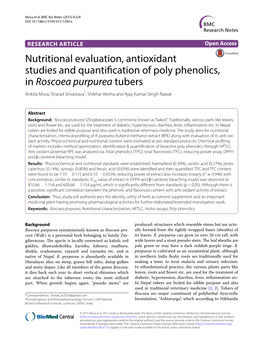 Nutritional Evaluation, Antioxidant Studies and Quantification of Poly