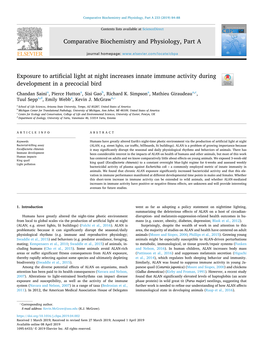 Exposure to Artificial Light at Night Increases Innate Immune Activity During T Development in a Precocial Bird Chandan Sainia, Pierce Huttona, Sisi Gaob, Richard K