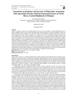Assessment on Incidence and Severity of White Rote Associated with Agronomic Practice and Environmental Factors at North Shewa, Central Highlands of Ethiopia