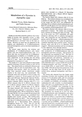 Metabolism of L-Tyrosine in Aspergillus Sojae 169