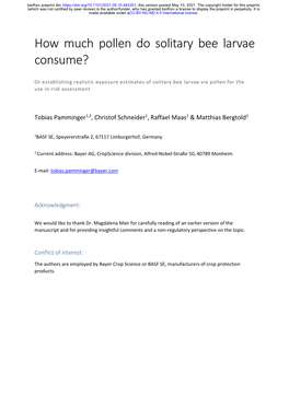 How Much Pollen Do Solitary Bee Larvae Consume?