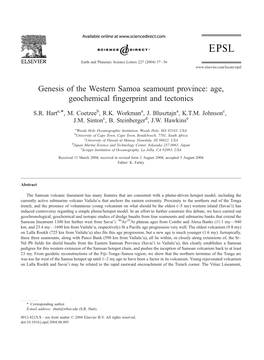 Genesis of the Western Samoa Seamount Province: Age, Geochemical Fingerprint and Tectonics