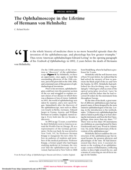 The Ophthalmoscope in the Lifetime of Hermann Von Helmholtz