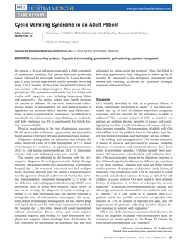 Cyclic Vomiting Syndrome in an Adult Patient