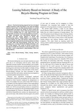 Leasing Industry Based on Internet: a Study of the Bicycle-Sharing Program in China