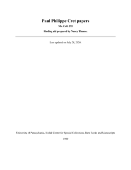 Paul Philippe Cret Papers Ms