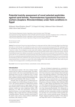 Potential Toxicity Assessment of Novel Selected Pesticides Against Sand Termite, Psammotermes Hypostoma Desneux Workers (Isopter