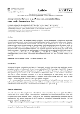 Nematoda: Aphelenchoididae), a New Species from Northern Iran