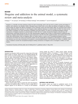 Ibogaine and Addiction in the Animal Model, a Systematic Review and Meta-Analysis