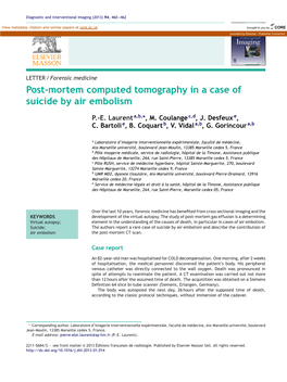 Post-Mortem Computed Tomography in a Case of Suicide by Air Embolism 461