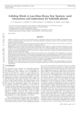 Colliding Winds in Low-Mass Binary Star Systems: Wind Interactions and Implications for Habitable Planets C